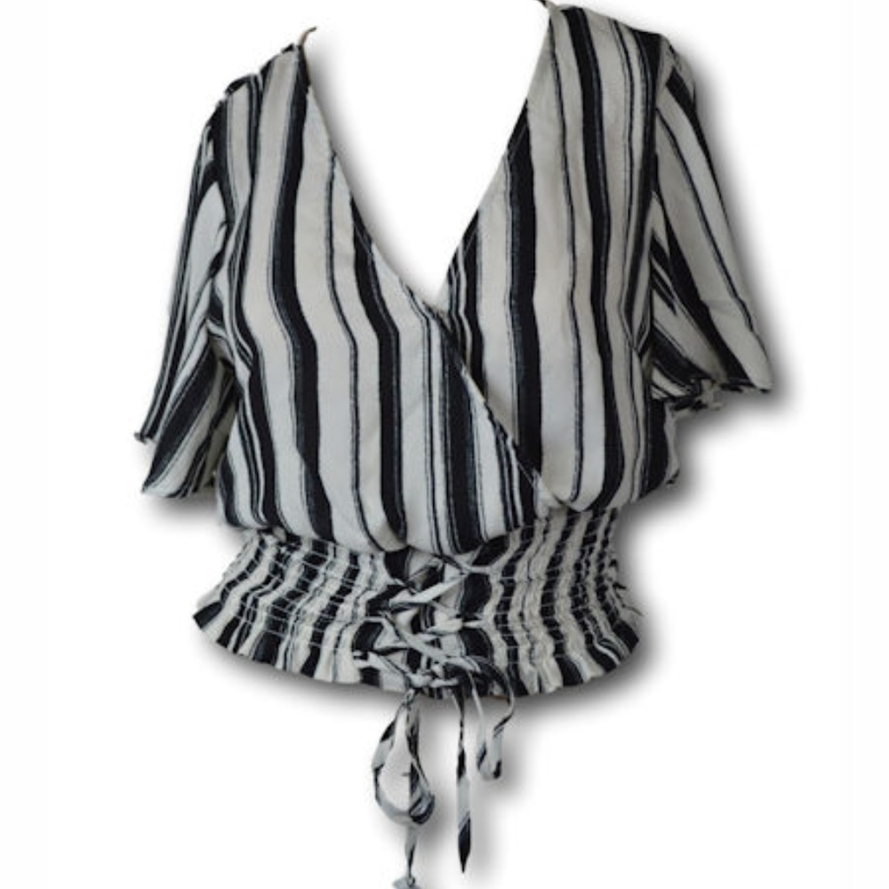 Gorgeous Draped Front Black & White Blouse S